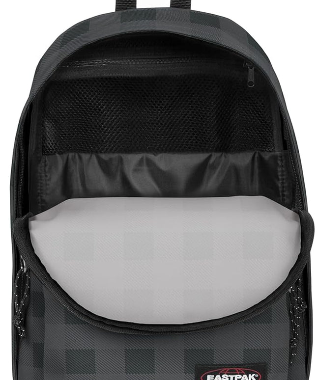 EASTPAK Out Of Office – 31L Backpack with Dual Compartments, 16” Laptop Sleeve, Security Pocket, Bottle Holder & Air Mesh Straps, Checker Dark Grey
