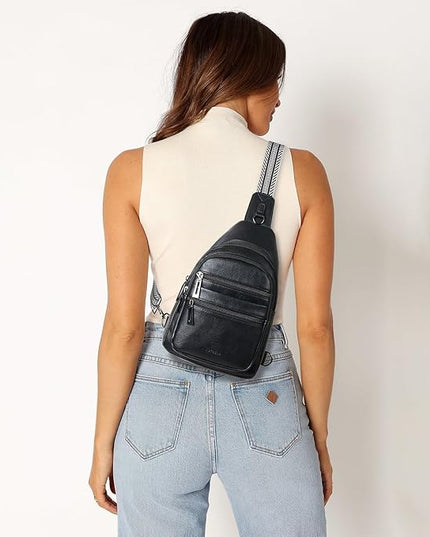 Sling Bag for Women Cross Body Bags Fanny Packs Shoulder Bag Sling Backpack Vegan Leather Trendy Travel Purses Black