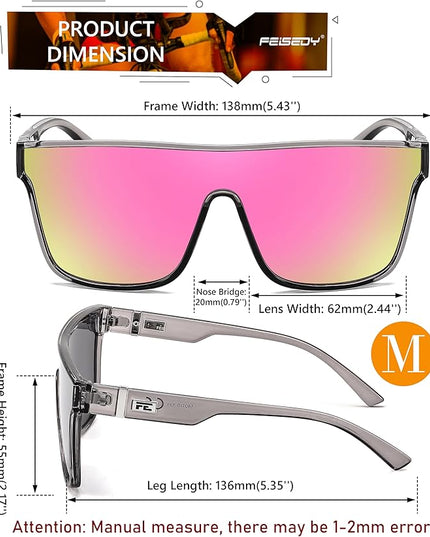 FEISEDY Sunglasses for Women Men, Fashion Mirrored Single Lens, Driving Beach Sunnies UV400 Shades B2996