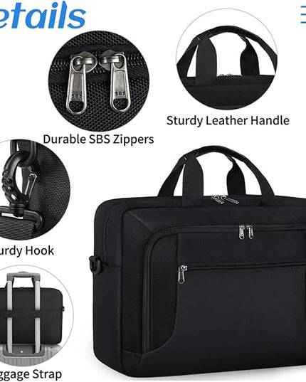 Laptop Bag 17.3 Inch Laptop Briefcase Large Waterproof Laptop Case for Men Women Business Office Work Computer Bag 17 Inch Adjustable Shoulder Messenger Bag, Black