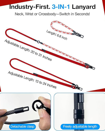 Phone Lanyard Crossbody, 3-in-1 Neck Strap& Wrist Strap, Adjustable Anti-Theft Lanyard with 2 Phone Tether Tabs, Universal Cell Phone Strap for iphone 17 pro max,Travel Essential, Red