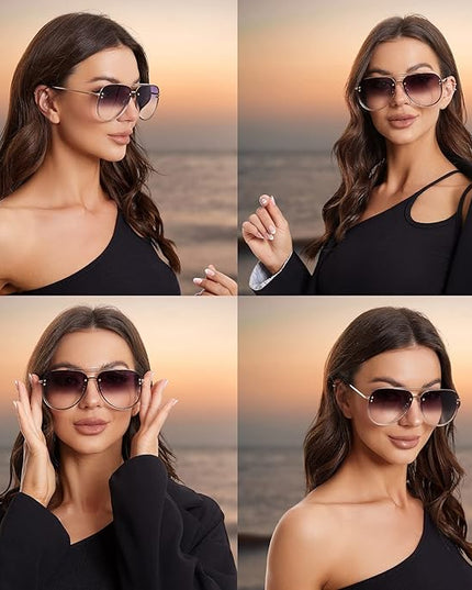 Trendy Oversized Aviator Sunglasses Womens, Retro Cute Big Shades Women's Fashion Sun Glasses UV Protection VF2203