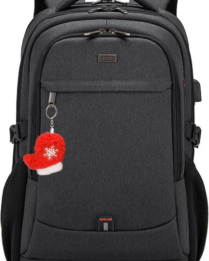 DUSLANG 17 Inch Laptop Backpack for Travel Water Resistant College Backpack for Men Women Laptop Bag with USB Charging Port Key Hanging Ornament Christmas Decorative,Black