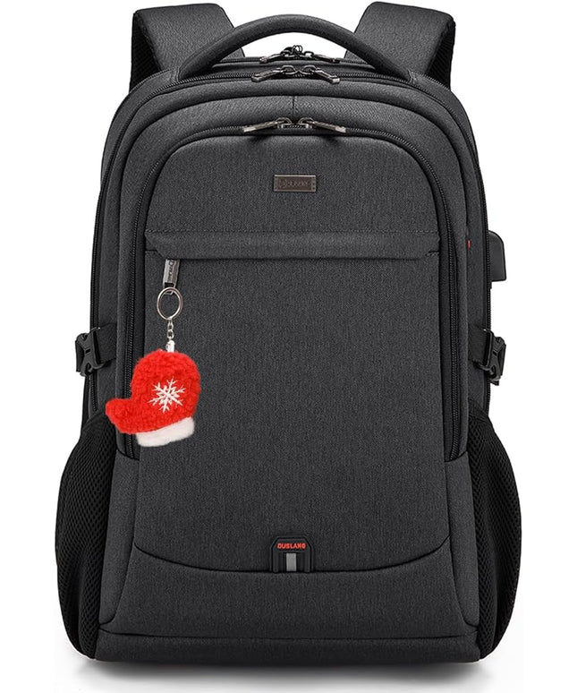 DUSLANG 17 Inch Laptop Backpack for Travel Water Resistant College Backpack for Men Women Laptop Bag with USB Charging Port Key Hanging Ornament Christmas Decorative,Black