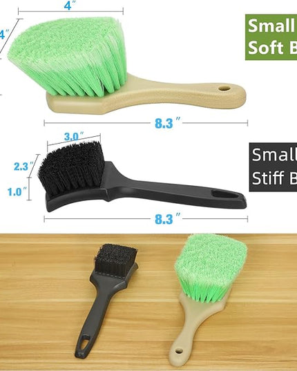 Wheel Rim & Tire Brush Set, Soft & Stiff Bristle Wash Cleaning Supplies Kit for Car Body Exterior Surface, Carpet, Truck,SUV,RV,Motorcycle