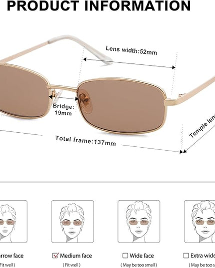 SOJOS Small Trendy Rectangle Sunglasses Womens Mens, Retro 80s 90s Y2k Chic Narrow Thin Skinny Sunnies SJ1187