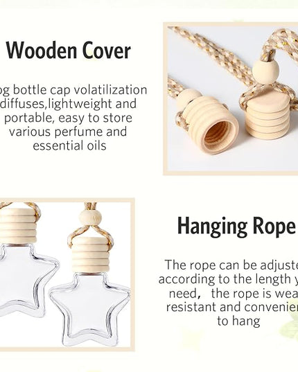 BBTO 100 Pcs Car Air Fresheners Diffuser with Wooden Cap Empty Aromatherapy Diffuser Clear Fragrance Holder Pendant Hanging Perfume Fresheners for Car Decor (Clear, Star)