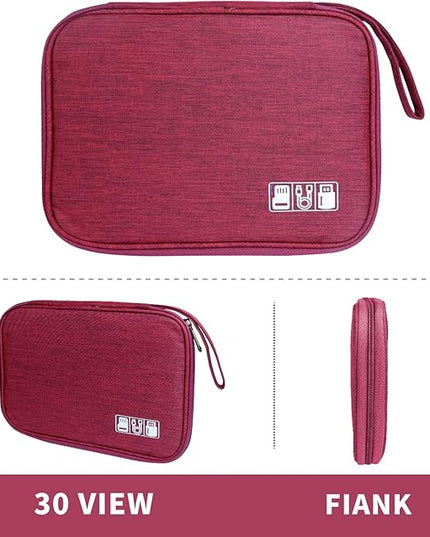 Electronics Travel Organizer,Portable Waterproof Electronic Travel Storage Bag for Small Charging Cord Storage,Charger,Small Electronics,SD Card etc,for Travel,Business -Wine Red