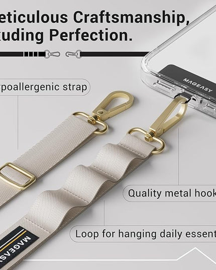MAGEASY Universal Cell Phone Lanyard Crossbody - Anti-Theft Crossbody Phone Strap for iPhone 16 Pro Max & Most Smartphones, for Men & Women | 20mm (Starlight)