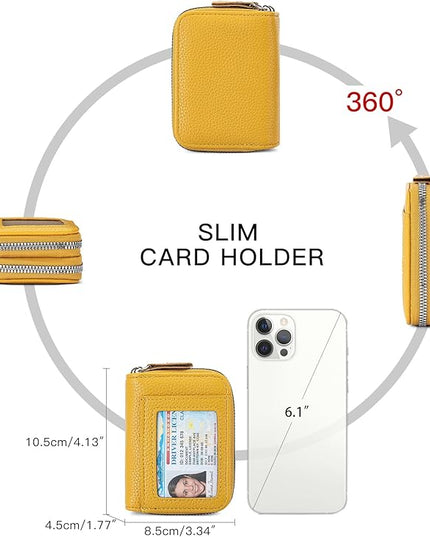 RNIEGA Credit Card Holder Wallet RFID Blocking Leather Small Wallet for Women Double Zipper Wallet with ID Window