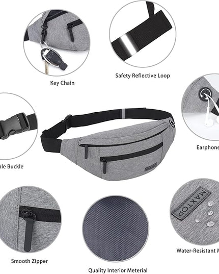MAXTOP Large Crossbody Fanny Pack with 4-Zipper Pockets,Gifts for Enjoy Sports Festival Workout Traveling Running Casual Hands-Free Wallets Waist Pack Phone Bag Carrying All Phones