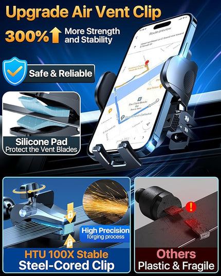HTU 𝟐𝟎𝟐𝟔 𝐔𝐩𝐠𝐫𝐚𝐝𝐞𝐝【True Military-Grade】 Car Phone Holder【Safety Certs & No Smell】 Cell Phone Holder for Car Mount for Dashboard Windshield Air Vent Long Arm Thick Case,Red