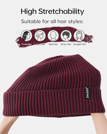 Zylioo Oversize Beanie Hats, XXL Big Size Ribbed Knit Cuffed Winter Hat for Cold Weather, Warm Skull Watch Cap