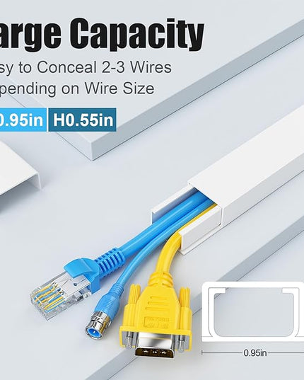 Yecaye Cord Hider, 113in Medium Cord Covers for Wires on Wall, Cord Organizer for 2-3 Wires, Easy Install Cable Management Kit, TV Cable Hider for Home Office, W0.95in H0.55in, White