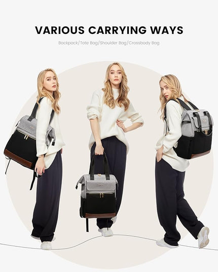 LOVEVOOK Laptop Backpack for Women, 15.6 Inch Work Laptop Bag with USB Port, Fashion Teacher Nurse Backpack Purse, Waterproof Travel Computer Backpack with Organizer Bag, 2PCS, Grey-Black