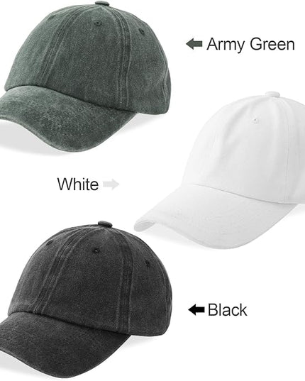 MEINICY 3 Packs Washed-Cotton Plain Baseball Cap, Vintage Adjustable Dad Hats Gift for Men/Women,Unstructured