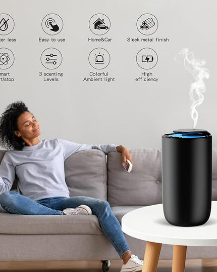 Waterless Diffuser for Essential Oil, Rechargeable Mini Fragrance Scent Air Machine, 3-Color Ambient Night Light, Aluminum, 0.51 Oz/15mL, 3 Countdown Timers & 3 Mist Levels for Home, Car, Titanium