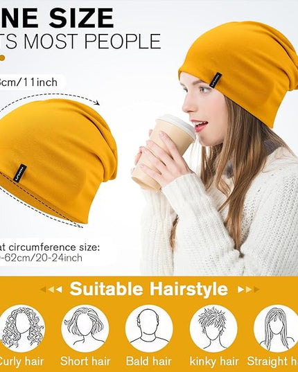 Slouchy Beanie for Women Men Soft Cotton Chemo Hats Double-Layer Warm Beanie Cap for Daily Wear & Transitional Seasons