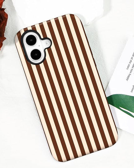 Magnetic for iPhone 17 Case Cute Stripes Phone Case, Shockproof Slim TPU and Hard PC Protective Phone Cover Compatible with MagSafe Designed for Women Girls, Brown