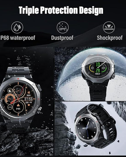 Military Smart Watches for Men(Answer/Make Calls), 1.39"HD Fitness Watch, 24/7 Heart Rate Sleep Monitor, Smart Watch for Men 110+ Sport Modes, 30Day, IP68 Waterproof Smartwatch for Android iOS, Black
