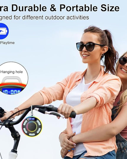 Shower Bluetooth Speaker IPX7 Waterproof, Portable Bluetooth Speakers with Suction Cup and Time Display, Crystal Sound&Bass LED Light 1100mAh, Wireless Shower Speaker for Outdoor/Kayak/ Light Cyan