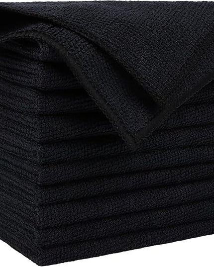 AIDEA Microfiber Cleaning Cloth Black 10PK, Microfiber Towels for Cars, Premium Wash Cloths, Dusting Cloth Lint Free Cleaning Rags for SUVs, House, Kitchen, Window, Cleaning Supplies12×12"