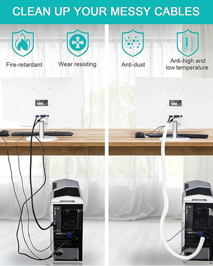6.6ft - 4/5 inch White Cable Sleeve, Cable Organizer for Desk PC TV Computer, Wire Protector Cable Wrap Cover, Cord Management for Home Office