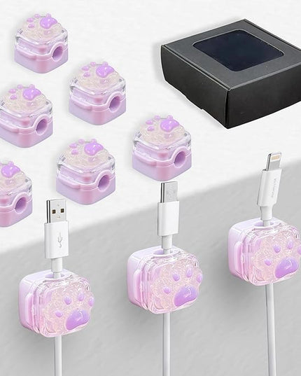 9Pack Magnetic Cable Clips for Nightstand, Adhesive Night-Glowing Cord Holder Organizer for Office Home Desk Wall Car (Purple,Cat)