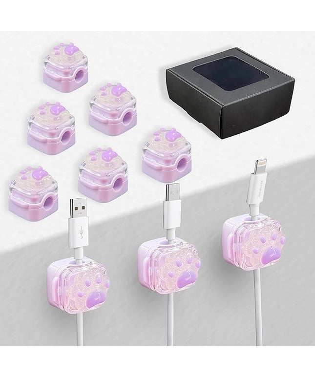 9Pack Magnetic Cable Clips for Nightstand, Adhesive Night-Glowing Cord Holder Organizer for Office Home Desk Wall Car (Purple,Cat)