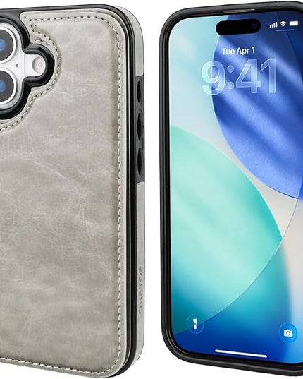 ONETOP Compatible with iPhone 17 Wallet Case with Card Holder, PU Leather Kickstand Card Slots Case, Double Magnetic Clasp and Durable Shockproof Cover 6.3 Inch (Gray)