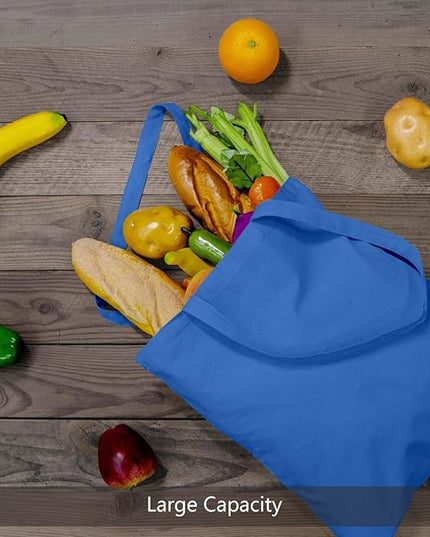 TOPDesign 24-Pack Economical 16"x15" Ocean Blue Cotton Tote Bags, Lightweight Medium Reusable Grocery Shopping Cloth Bags, Suitable for DIY, Advertising, Promotion, Gift, Activity