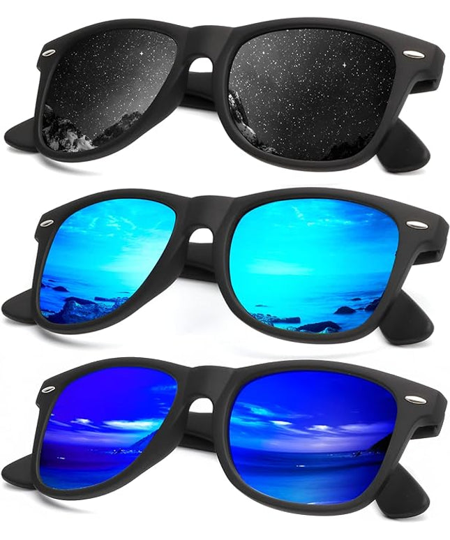 KALIYADI Polarized Sunglasses for Men and Women Matte Finish Sun glasses Color Mirror Lens UV Blocking (3 Pack)