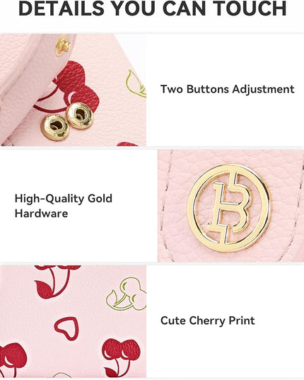 BOSTANTEN Slim Wallet for Women Small RFID Blocking Credit Card Holder Leather Bifold Wallets with Zipper Coin Pocket Cherry Print