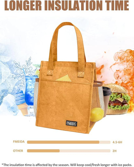 Fmeida Insulated Lunch Bag Women Men, 6.75L Small Lunch Bags with Multiple Pockets, Reusable Thermal Cooler Tote for Work, Office, Picnic, Travel | Hook and Loop Closure, Paper