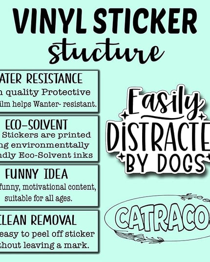 (3Pcs) Easily Distracted by Dogs Sticker Funny Motivational Sayings Decals Decorate Books Laptop Phone Water Bottles Kindles Tumbler Waterproof Vinyl Stickers 3 x 2,3" Inch