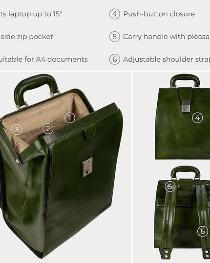 Time Resistance Leather Backpack for Men and Women - Business Rucksack Laptop Bag (Green)