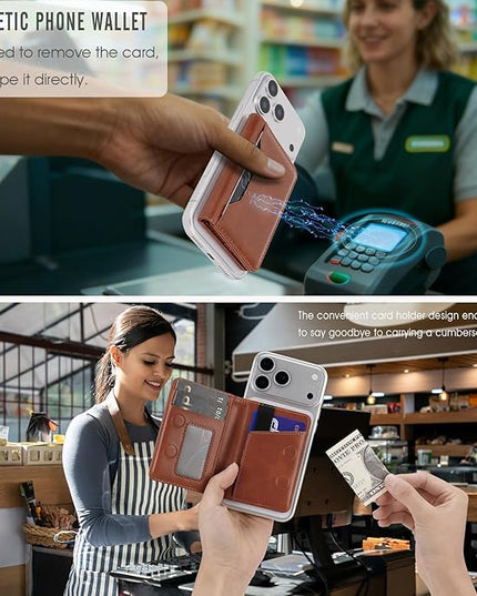 ASAPDOS For MagSafe Wallet,Magnetic Card Holder RFID Blocking Wallet with 5 Card Slots & Cash Pocket For iPhone 17/16/ 15/14/ 13/12/ Pro/Max/Plus/Air Brown
