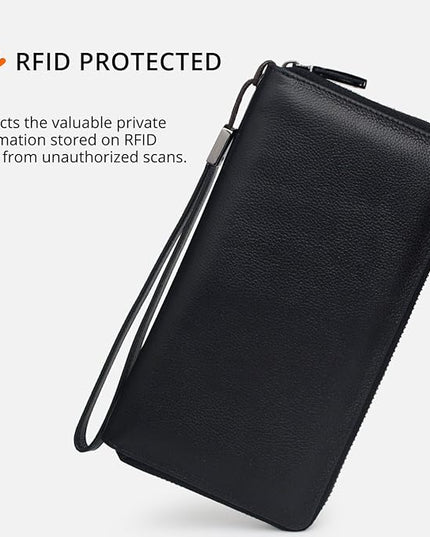 Bveyzi Women RFID Blocking Wallet Leather Zip Around Phone Clutch Large Capacity Ladies Travel Purse Wristlet | RFID Blocking, Zip Around, Large Capacity