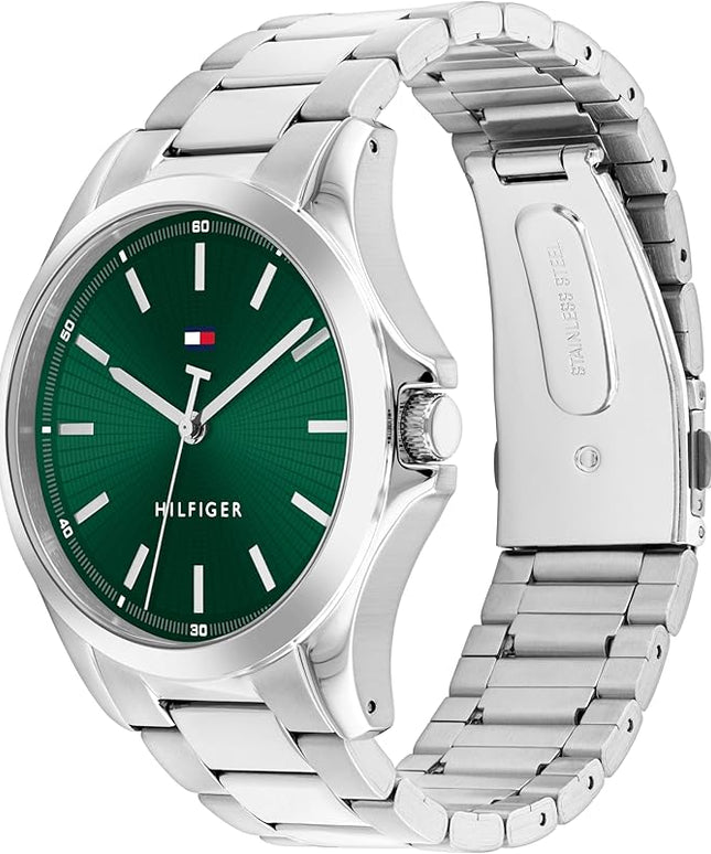 Tommy Hilfiger Men's 3H Quartz Watch, Stainless Steel Bracelet, Water Resistant 3 ATM, Modern and Stylish Timepiece, Gift for Him, 42mm