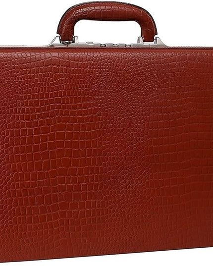 Full Grain Leather Briefcase Attache For Unisex Size L18 * W5 * H12 IN Expandable Italian Lock Briefcase