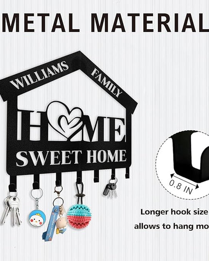 Kotagi Personalized Key Holder for Wall | Sweet Home Key Holder Wall Mounted | Black Metal Key Hanger Wall Decorative | Housewarming Gifts | Key Rack Organizer for Living Room, Bedroom, Entryway