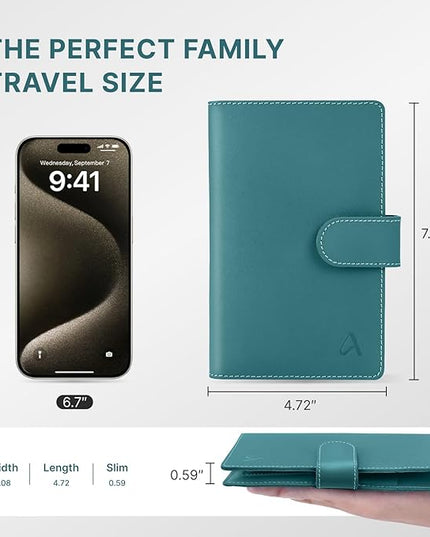 ALLIVE Family Passport Holder for Women & Men, RFID Blocking Passport Wallet with AirTag Slot, Genuine Leather Passport Cover Family Travel Gift & Airport Essentials (Lake Blue)