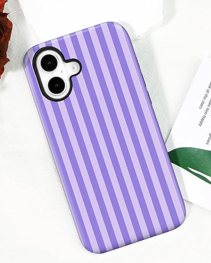 Magnetic for iPhone 17 Case Cute Stripes Phone Case, Shockproof Slim TPU and Hard PC Protective Phone Cover Compatible with MagSafe Designed for Women Girls, Light Purple