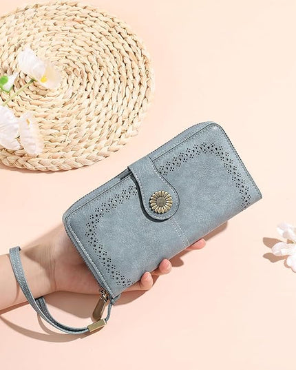 SENDEFN Wallet for Women RFID Blocking Leather Clutch Long Purse Large Capacity Credit Card Holder Wristlet