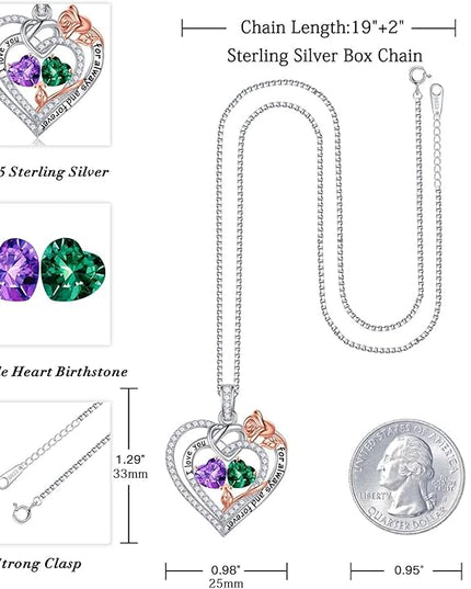 Iefil Christmas Gifts for Wife Women - 925 Sterling Silver Double Birthstone Necklace, Anniversary Birthday Gifts for Women, Jewelry Gift for Wife Girlfriend Mom Her