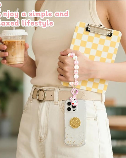 2 Pcs Phone Charm Wrist Strap with Tether Tab, Double Anti Lost Cute Beaded Wrist Lanyard, Detachable Transparent Phone Charms for Bag, Key Chains, Camera Decor