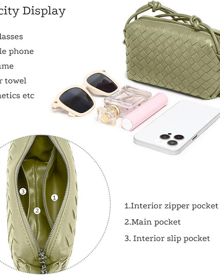 Woven Leather Crossbody Bag,Small Woven Crossbody Purse for Women, Mini braided Clutch Shoulder Handbag,Light Weight