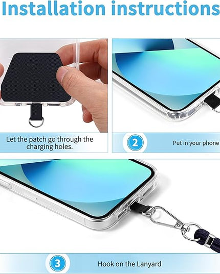 CACOE Phone Lanyard 2 Pcs-2 Pcs Adjustable Neck Strap,4 Pcs Patches,Universal Crossbody Multifuctional Cell Phone Lanyards Compatible with Most Smartphones(Black+Light Gray)