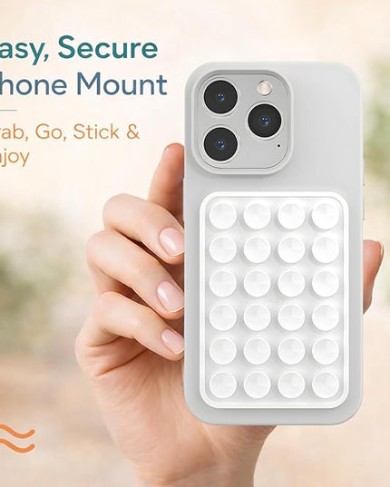 Suction Phone Case Mount, Phone Sticky Grip for iPhone and Android, Adhesive Phone Accessory, Hands-Free Mirror Shower Phone Holder for Videos and Selfies (White)
