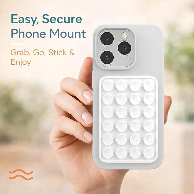 Suction Phone Case Mount, Phone Sticky Grip for iPhone and Android, Adhesive Phone Accessory, Hands-Free Mirror Shower Phone Holder for Videos and Selfies (White)